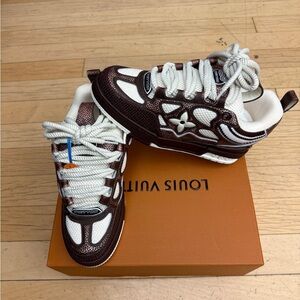 Louis Vuitton Men White & Brown Monogram Accent Sneakers